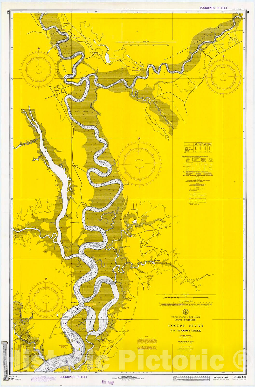 Historic Nautical Map - Cooper River, 1972 NOAA Chart - South Carolina (SC) - Vintage Wall Art