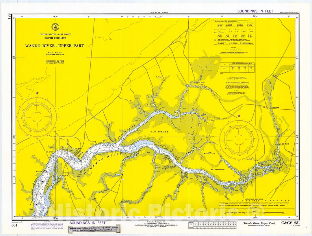 Historic Nautical Map - Wando River, Upper Part, 1973 NOAA Chart - South Carolina (SC) - Vintage Wall Art