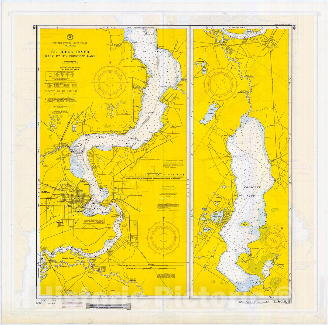 Historic Nautical Map - Racy Point To Crescent Lake, 1970 NOAA Chart - Florida (FL) - Vintage Wall Art