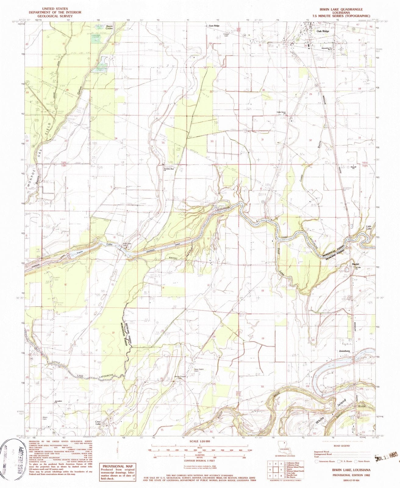 1982 Irwin Lake, LA - Louisiana - USGS Topographic Map