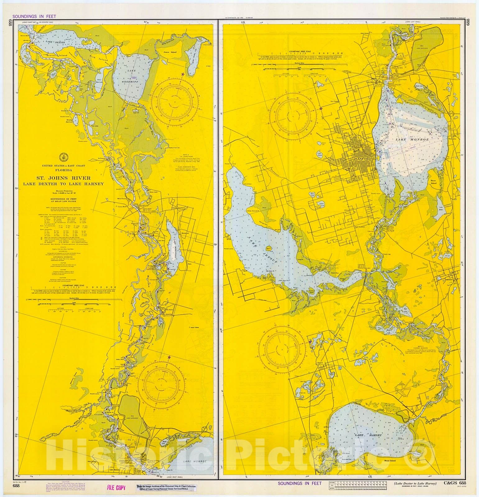 Historic Nautical Map - Lake Dexter To Lake Harvey, 1972 NOAA Chart - Florida (FL) - Vintage Wall Art