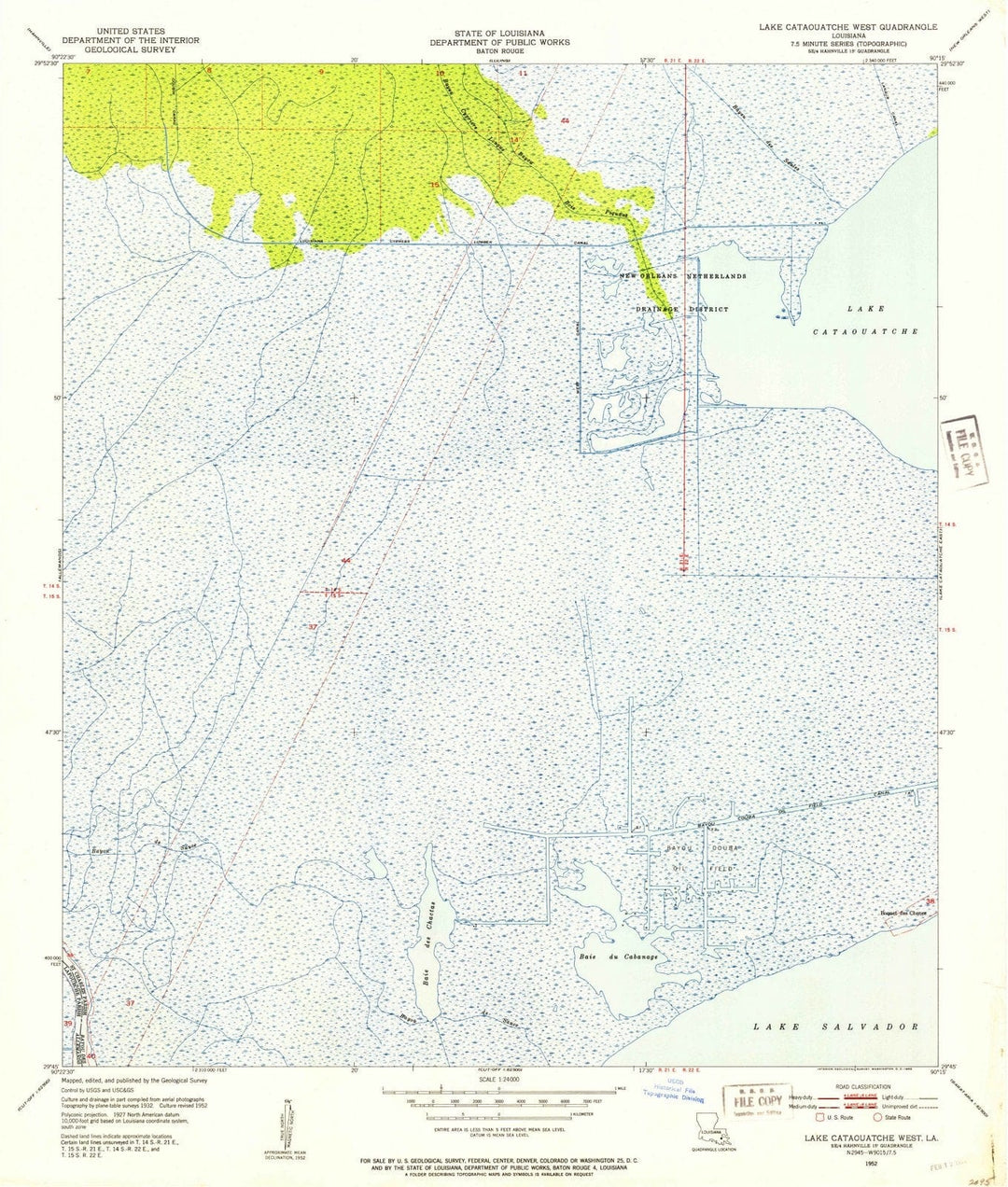 1952 Lake Cataouatche West, LA - Louisiana - USGS Topographic Map