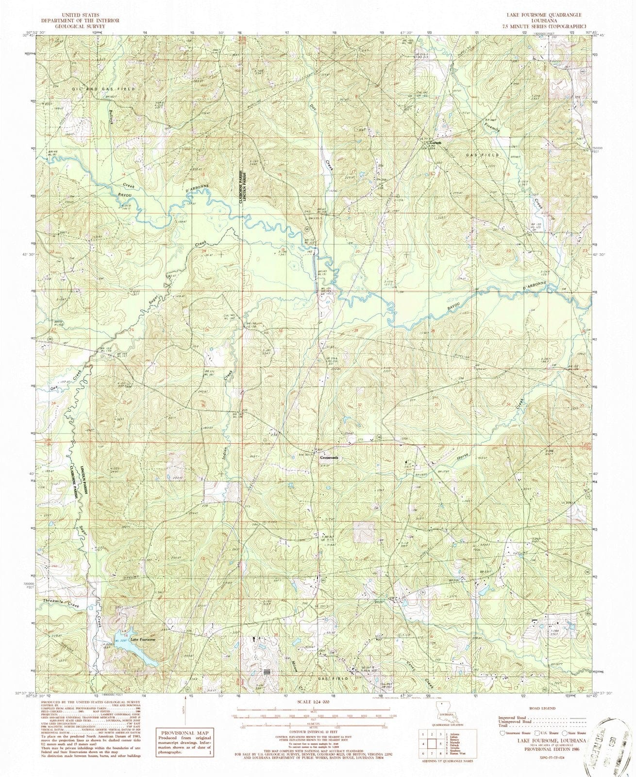 1986 Lake Foursome, LA - Louisiana - USGS Topographic Map