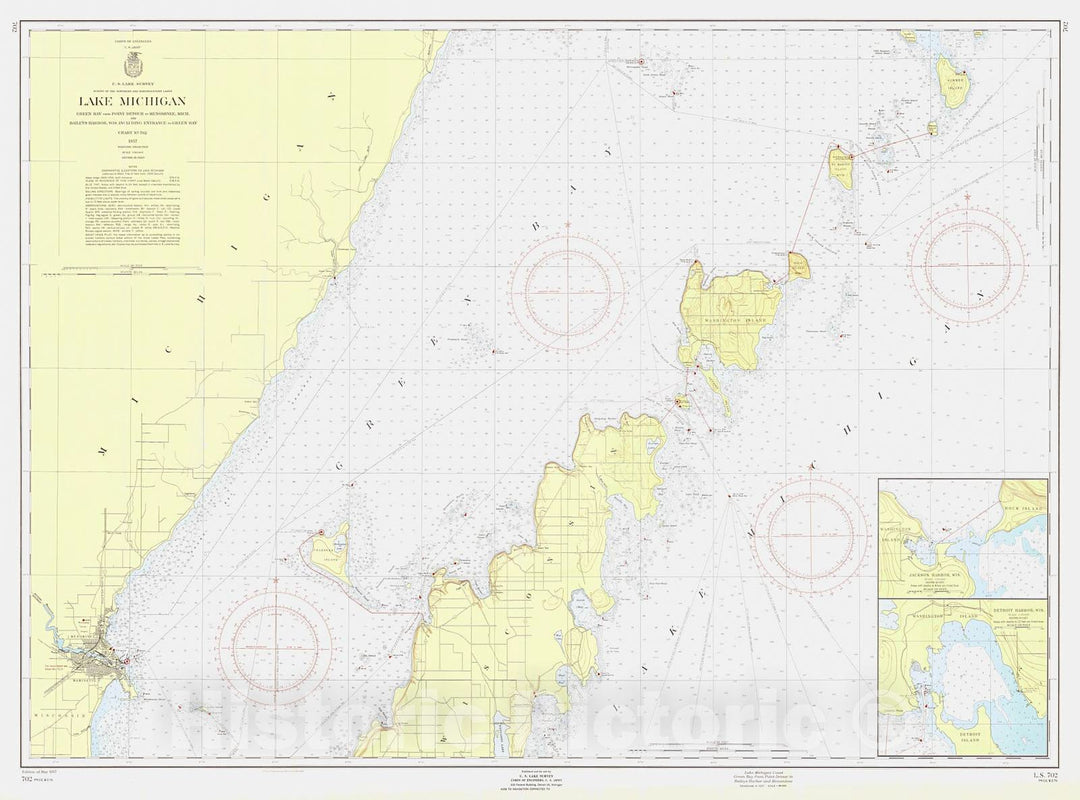 Historic Nautical Map - Lake Michigan Coast Green Bay From Point Detour To Baileys Harbor And Menominee, 1957 NOAA Chart - Wisconsin, Michigan (WI, MI) - Vintage Decor Poster Wall Art Reproduction - 0