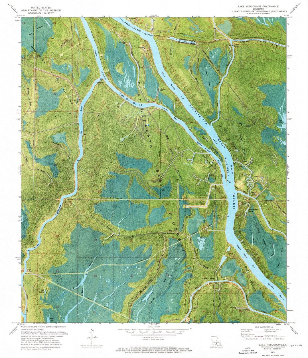 1973 Lake Mongoulois, LA - Louisiana - USGS Topographic Map