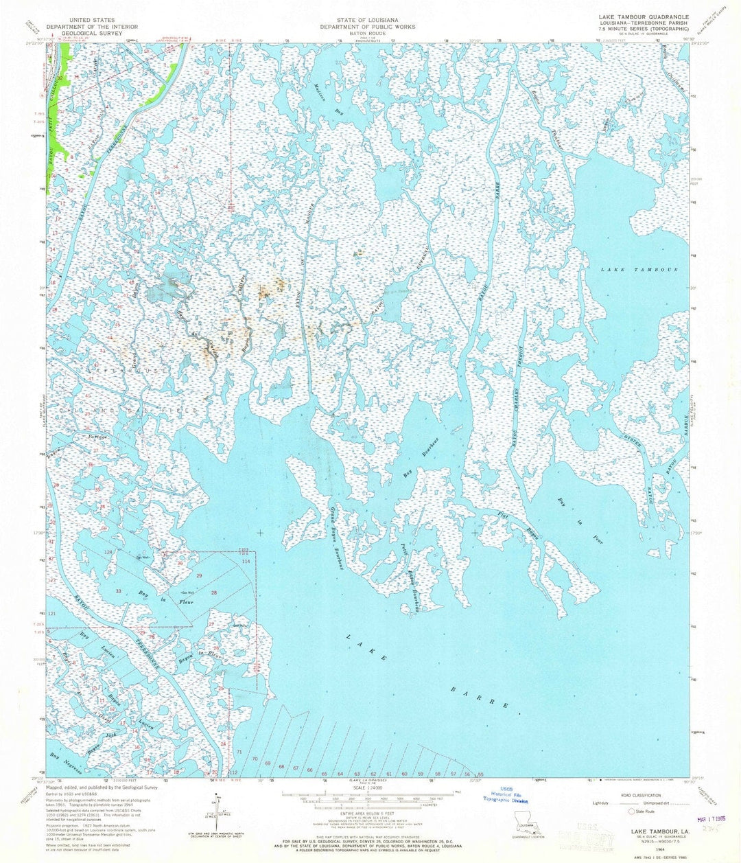 1964 Lake Tambour, LA - Louisiana - USGS Topographic Map