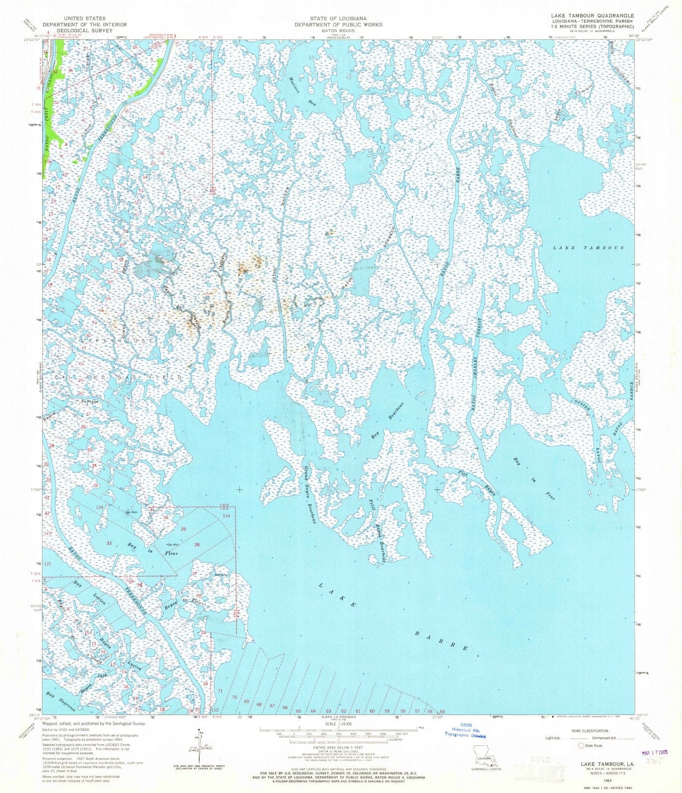 1964 Lake Tambour, LA - Louisiana - USGS Topographic Map