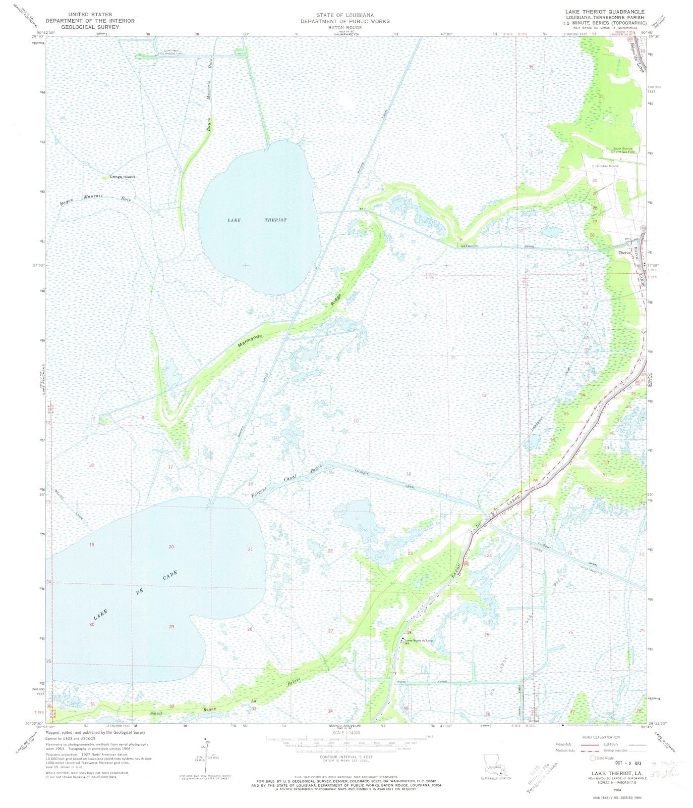 1964 Lake Theriot, LA - Louisiana - USGS Topographic Map