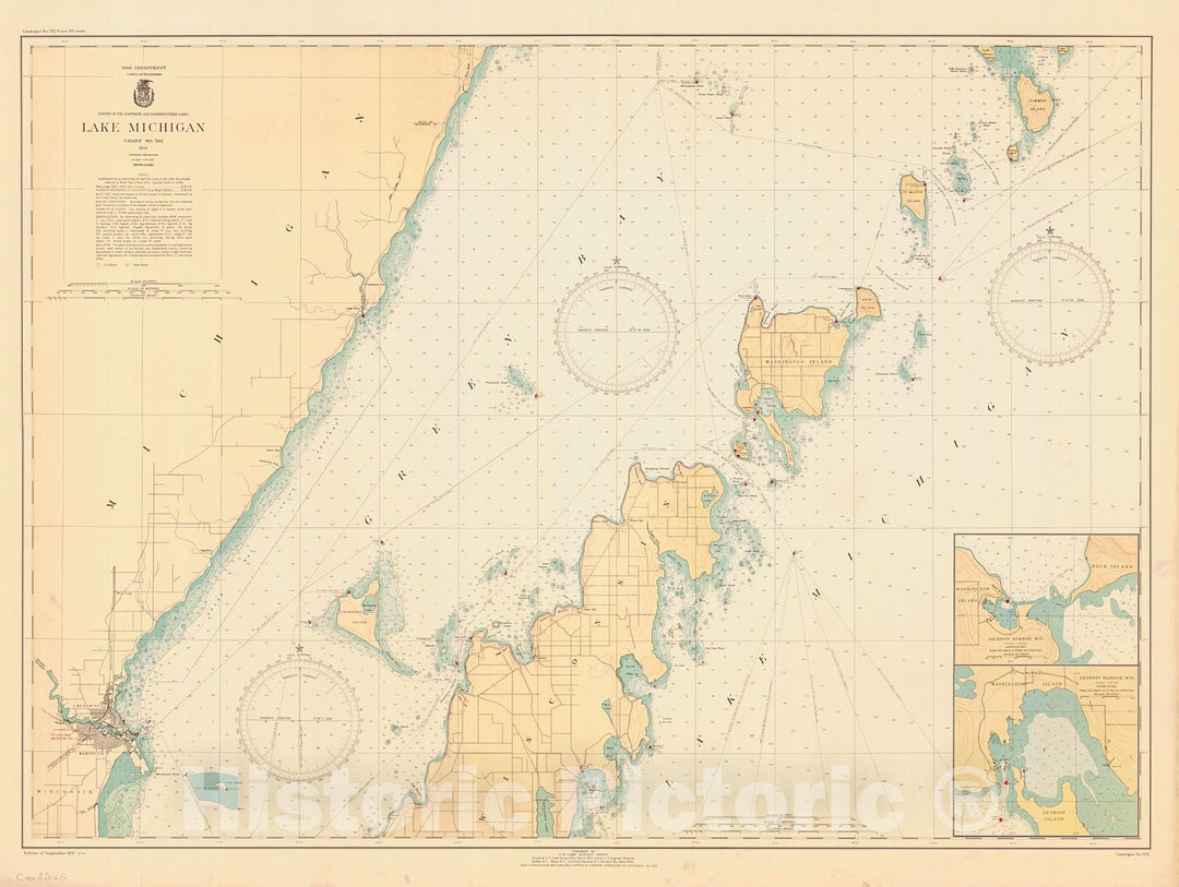 Historic Nautical Map - Lake Michigan, 1941 NOAA Chart - Michigan (MI) - Vintage Wall Art