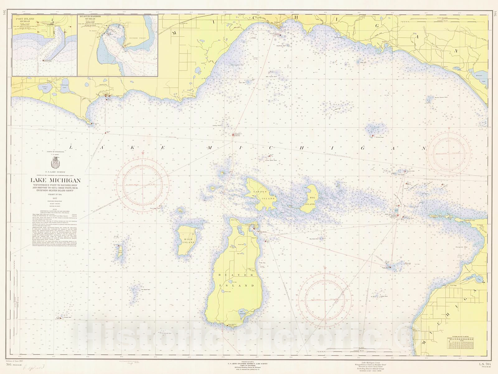 Historic Nautical Map - Lake Michigan Coast Waugoshance Point To Boulder Reef Brevort To Seul Choix Point Including Beaver Island Group, 1957 NOAA Chart - Michigan (MI) - Poster Wall Art Reprint - 0