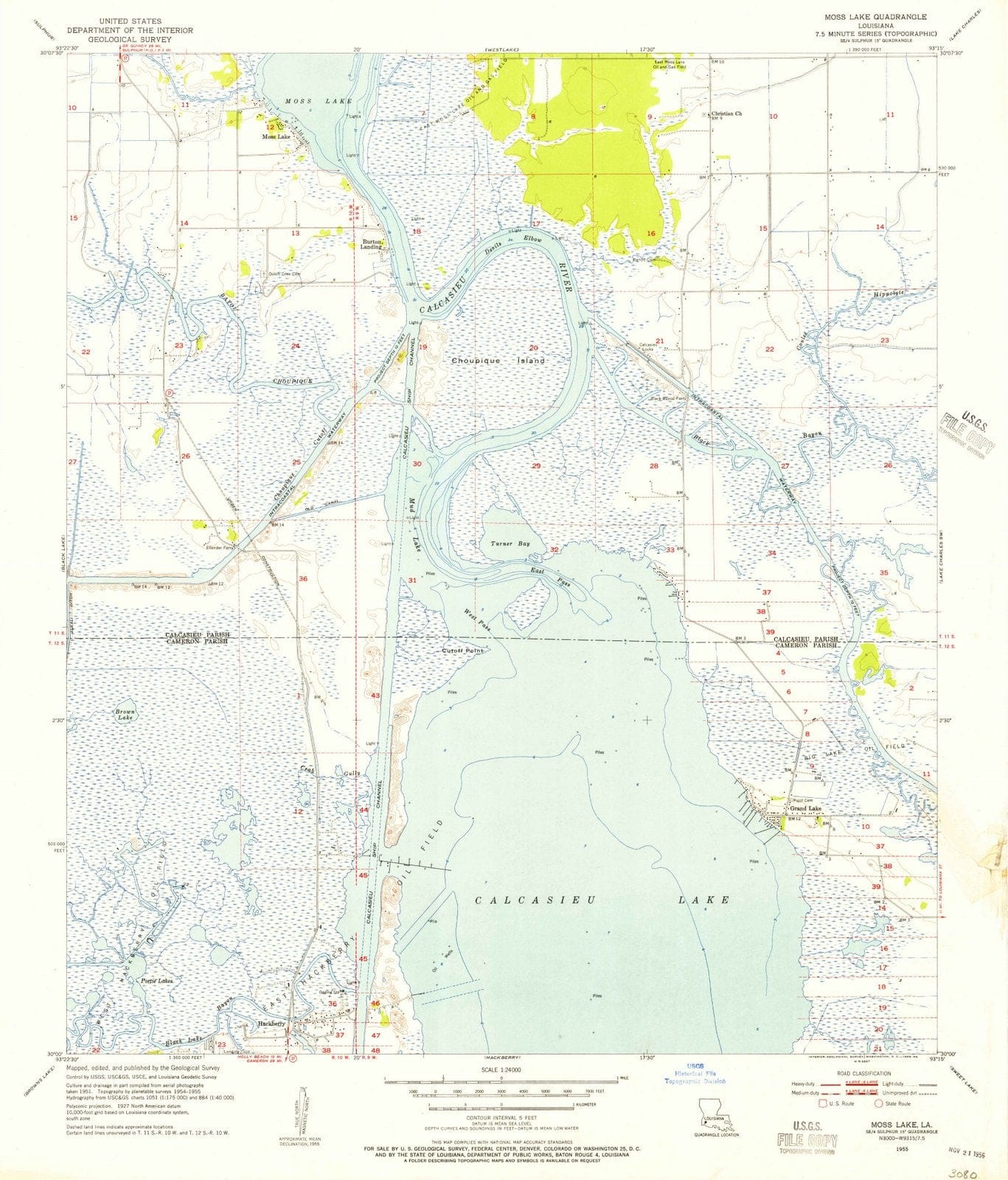 1955 Moss Lake, LA - Louisiana - USGS Topographic Map