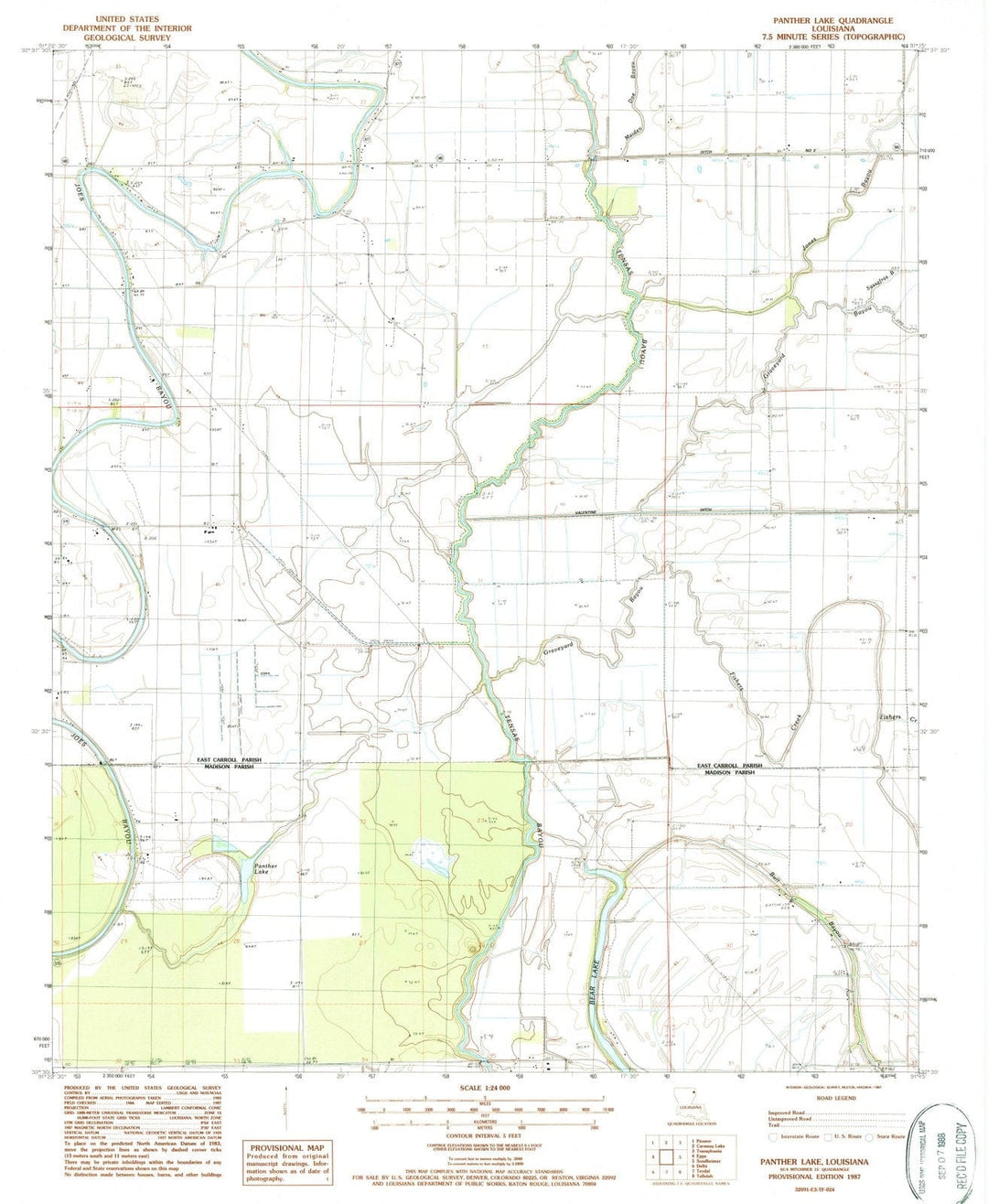 1987 Panther Lake, LA - Louisiana - USGS Topographic Map