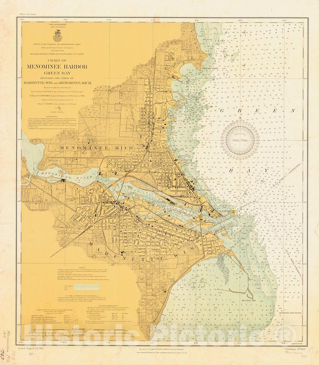 Historic Nautical Map - Menominee Harbor, 1910 NOAA Chart - Michigan, Wisconsin (MI, WI) - Vintage Wall Art