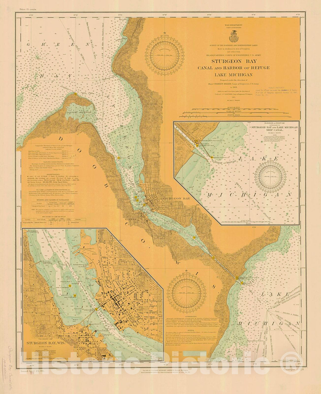 Historic Nautical Map - Sturgeon Bay, Canal And Harbor Of Refuge, Lake Michigan, 1914 NOAA Chart - Wisconsin (WI) - Vintage Wall Art