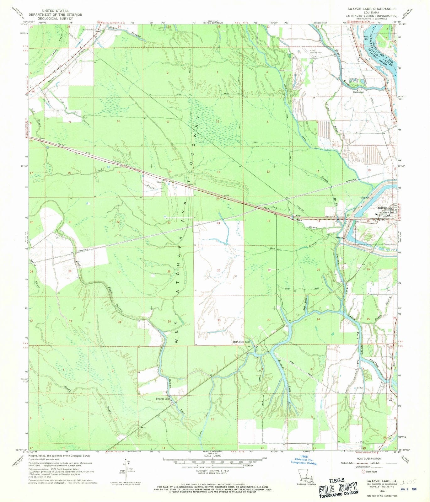 1968 Swayze Lake, LA - Louisiana - USGS Topographic Map