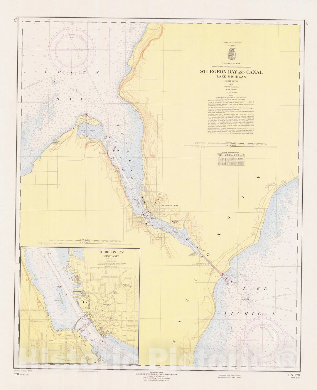 Historic Nautical Map - Sturgeon Bay And Canal, 1960 NOAA Chart - Wisconsin (WI) - Vintage Wall Art