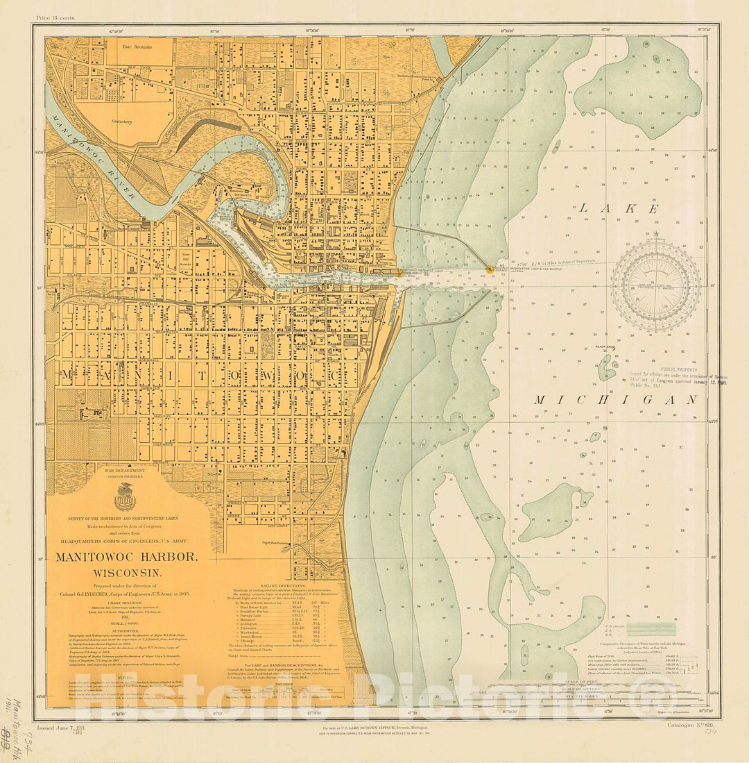 Historic Nautical Map - Manitowoc Harbor, 1911 NOAA Chart - Wisconsin (WI) - Vintage Wall Art