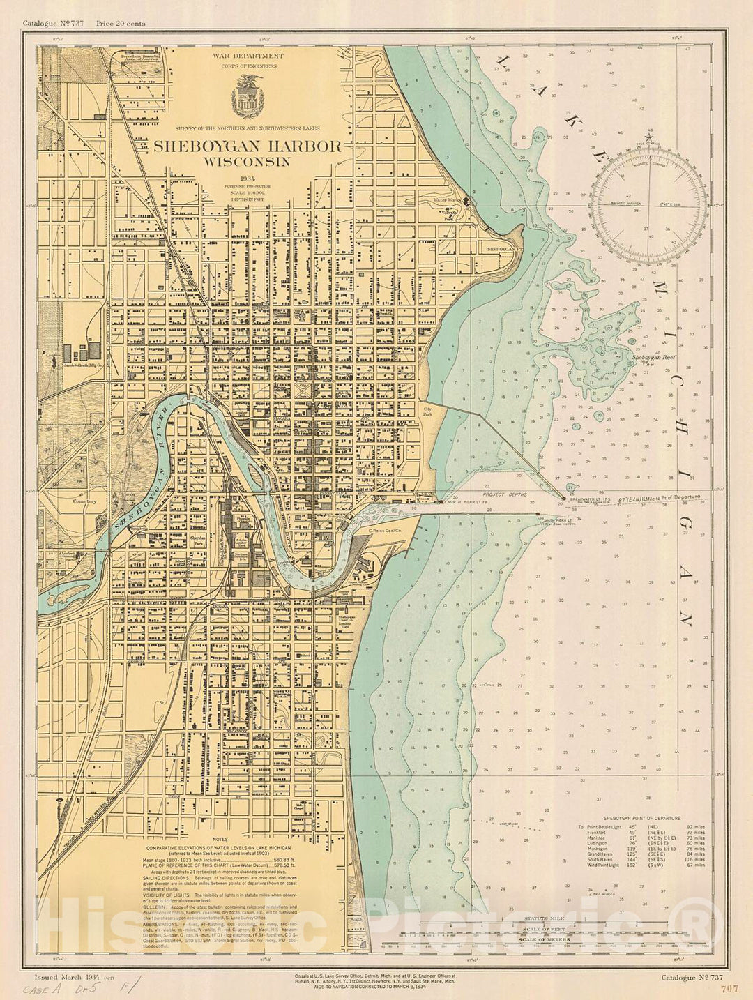 Historic Nautical Map - Sheboygan Harbor, Wisconsin, 1934 NOAA Chart - Wisconsin (WI) - Vintage Wall Art