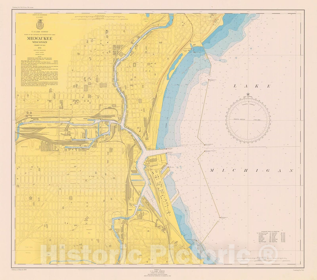 Historic Nautical Map - Milwaukee, Wisconsin, 1951 NOAA Chart - Wisconsin (WI) - Vintage Wall Art