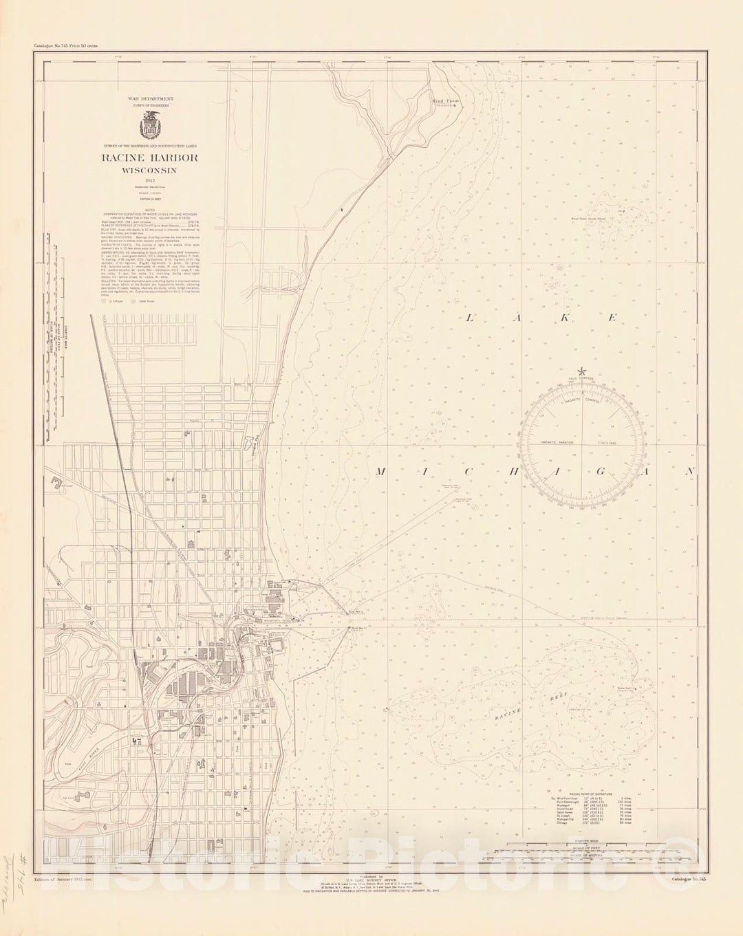 Historic Nautical Map - Racine Harbor, Wisconsin, 1942 NOAA Chart - Wisconsin (WI) - Vintage Wall Art