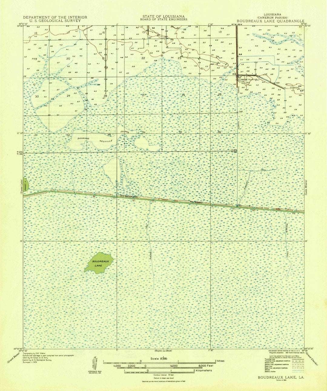 1935 Boudreaux Lake, LA - Louisiana - USGS Topographic Map