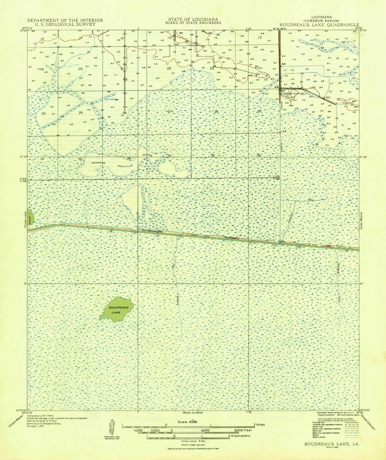 1935 Boudreaux Lake, LA - Louisiana - USGS Topographic Map