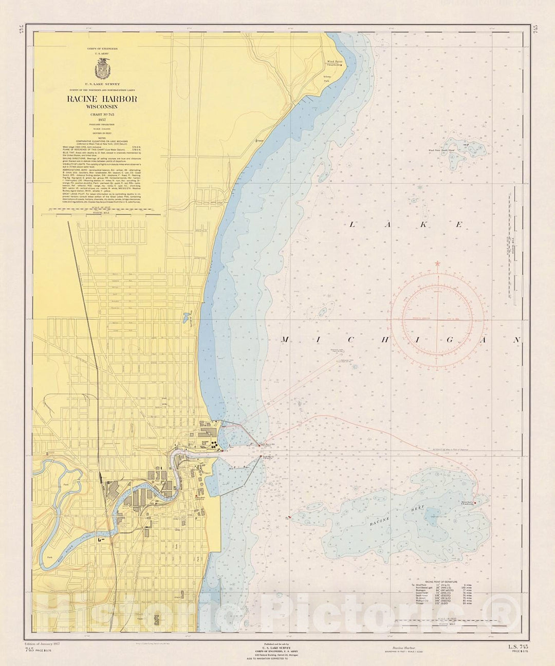 Historic Nautical Map - Racine Harbor, 1957 NOAA Chart - Wisconsin (WI) - Vintage Wall Art