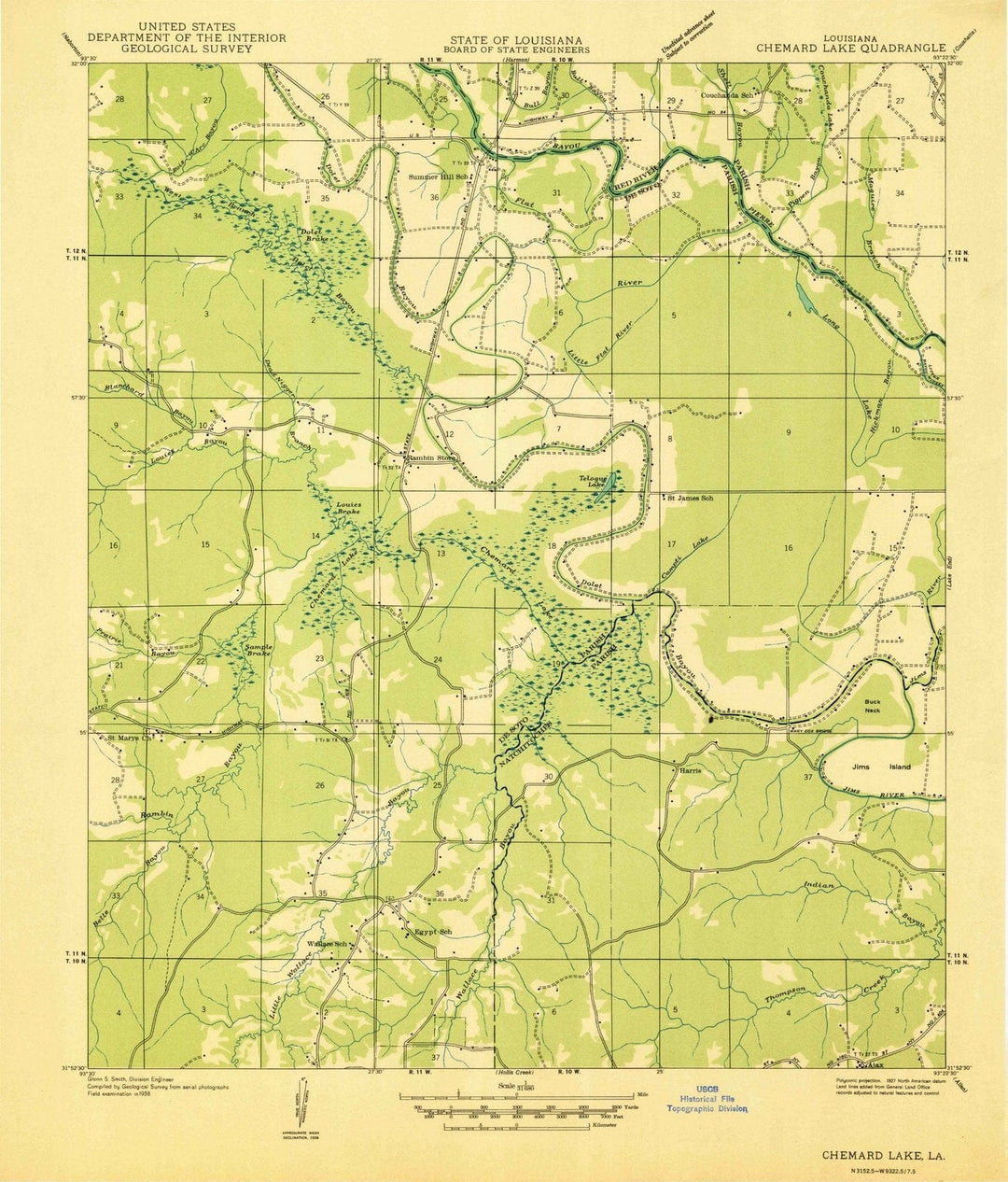 1938 Chemard Lake, LA - Louisiana - USGS Topographic Map