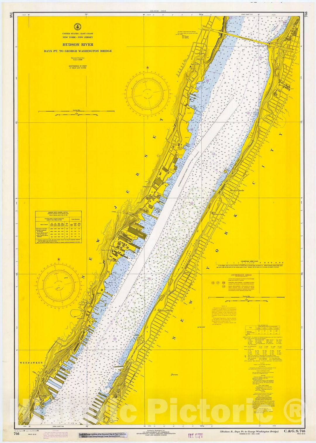 Historic Nautical Map - Hudson R, Days Pt. To George Washington Bridge, 1969 NOAA Chart - New York (NY) - Vintage Wall Art