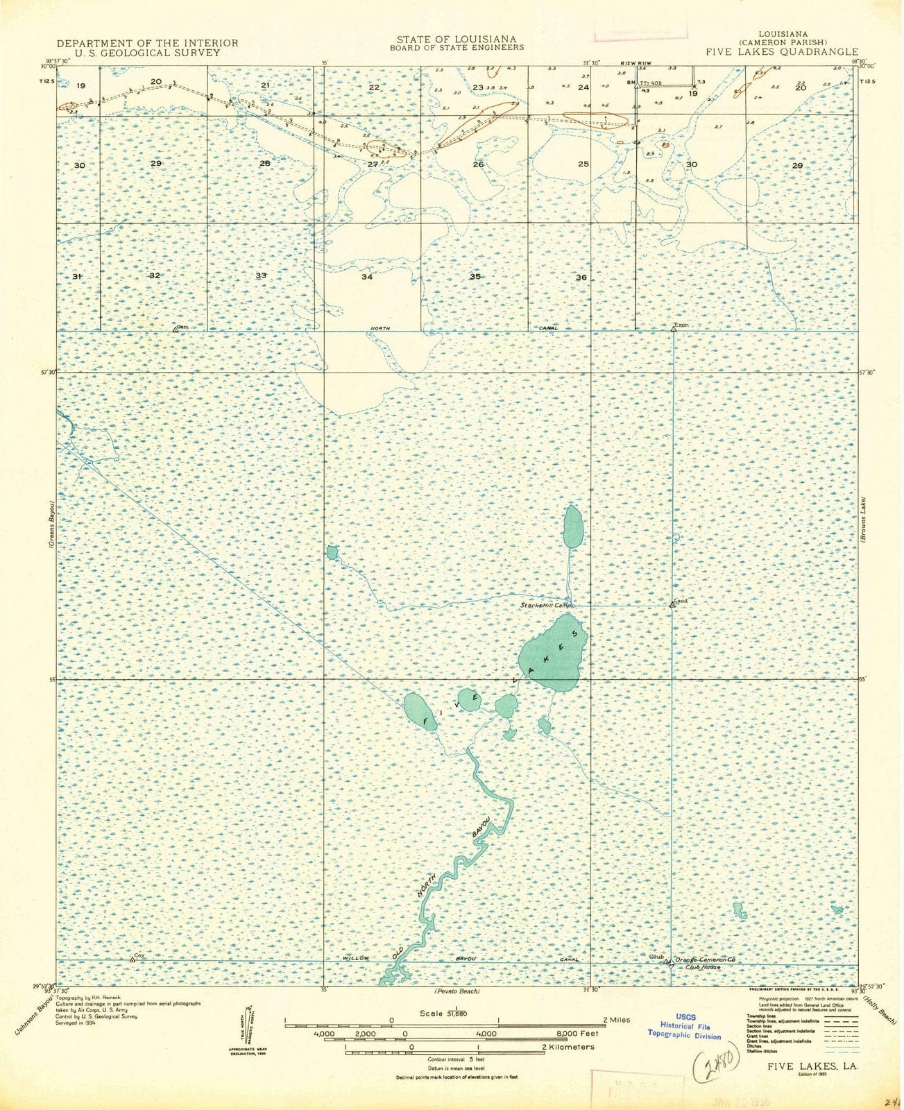 1935 Five Lakes, LA - Louisiana - USGS Topographic Map