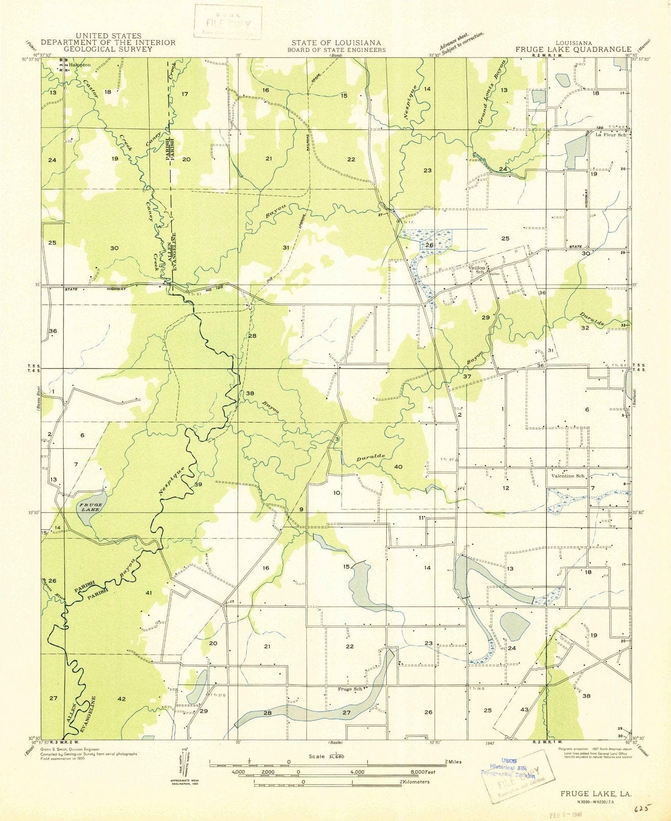 1947 Fruge Lake, LA - Louisiana - USGS Topographic Map