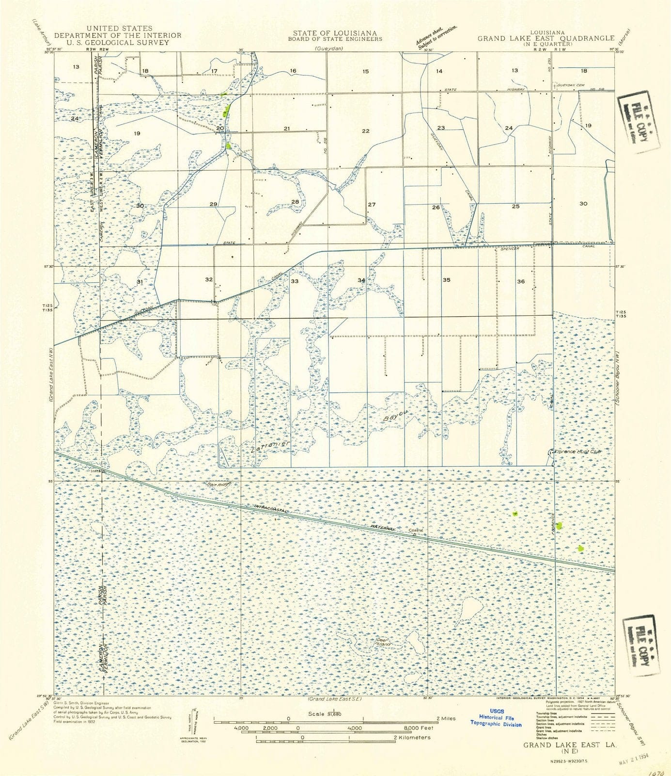 1954 Grand Lake East, LA - Louisiana - USGS Topographic Map