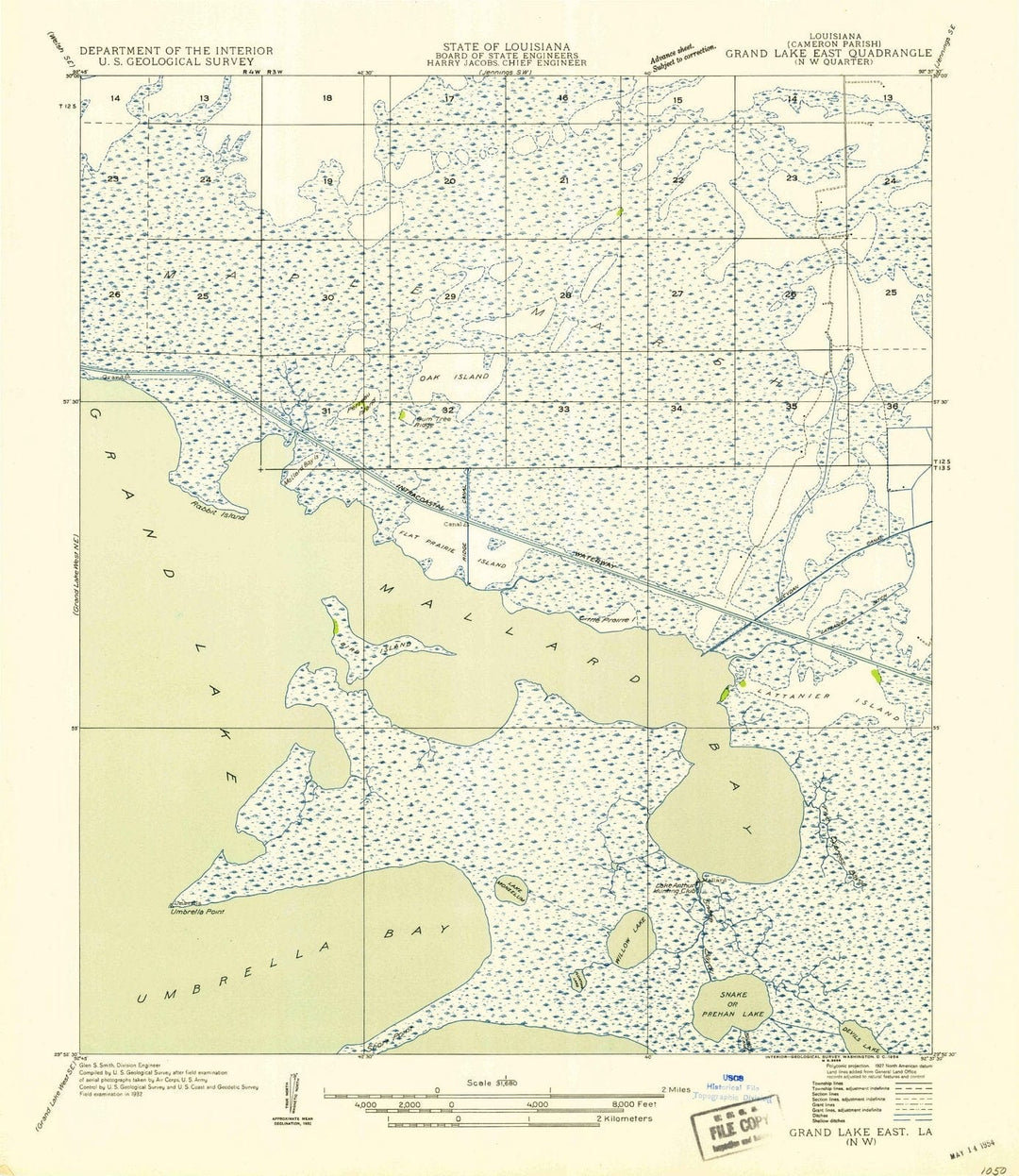 1954 Grand Lake East, LA - Louisiana - USGS Topographic Map