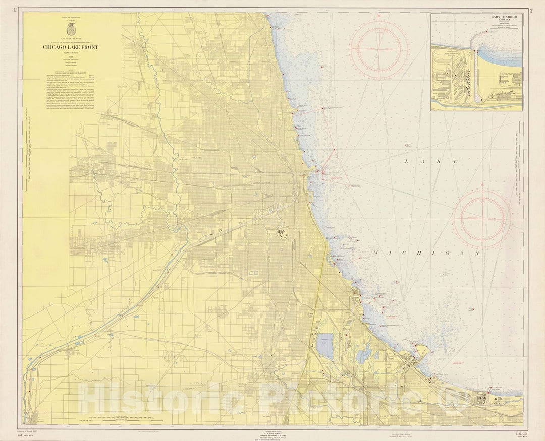 Historic Nautical Map - Chicago Lake Front, 1957 NOAA Chart - Illinois, Indiana (IL, IN) - Vintage Wall Art