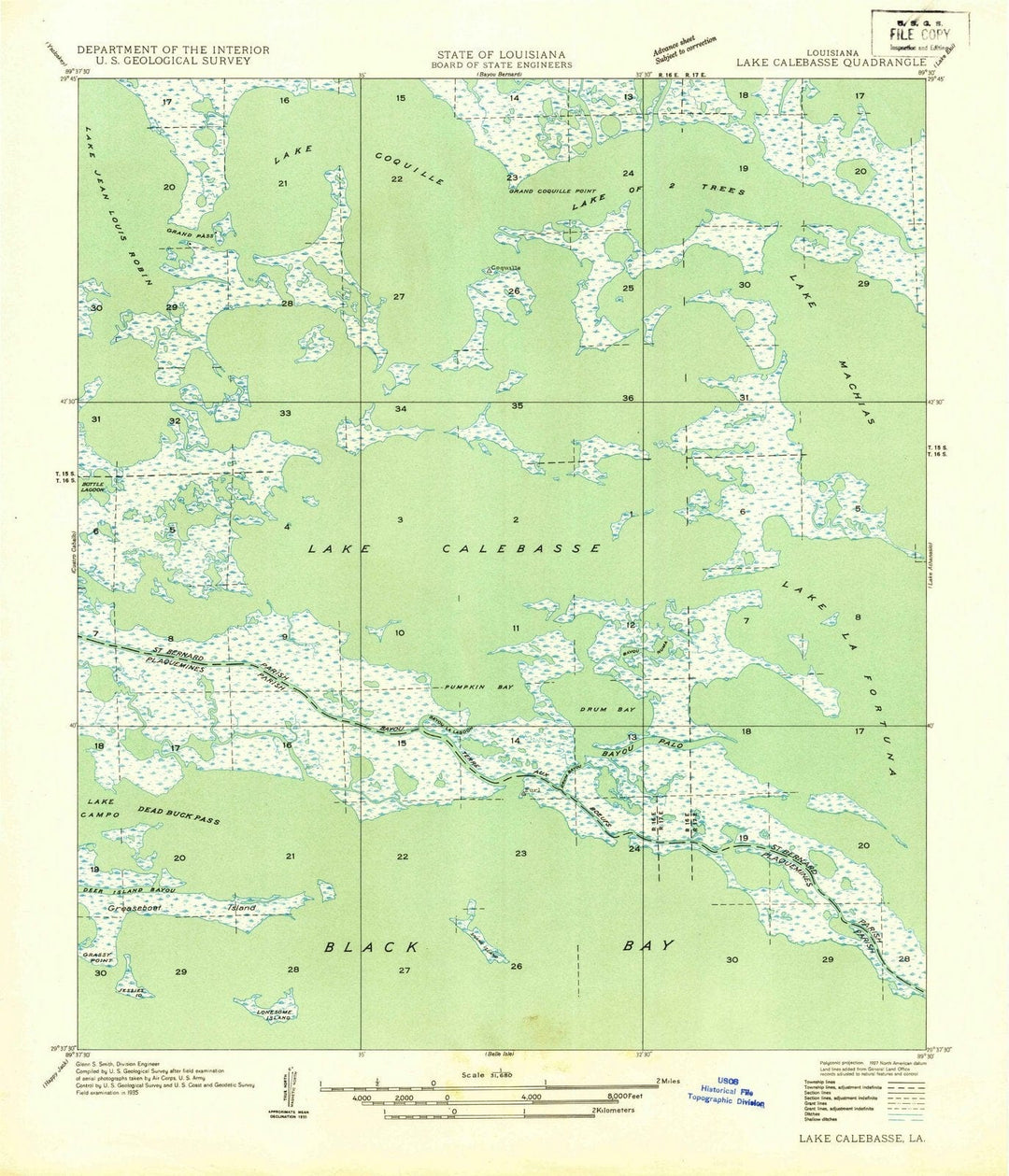 1935 Lake Calebasse, LA - Louisiana - USGS Topographic Map