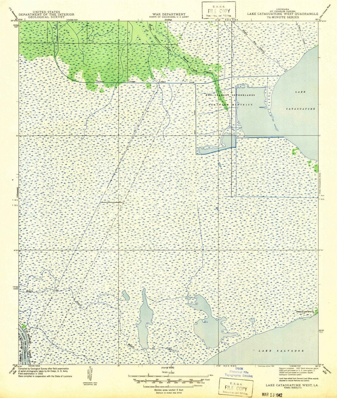 1942 Lake Cataouatche West, LA - Louisiana - USGS Topographic Map