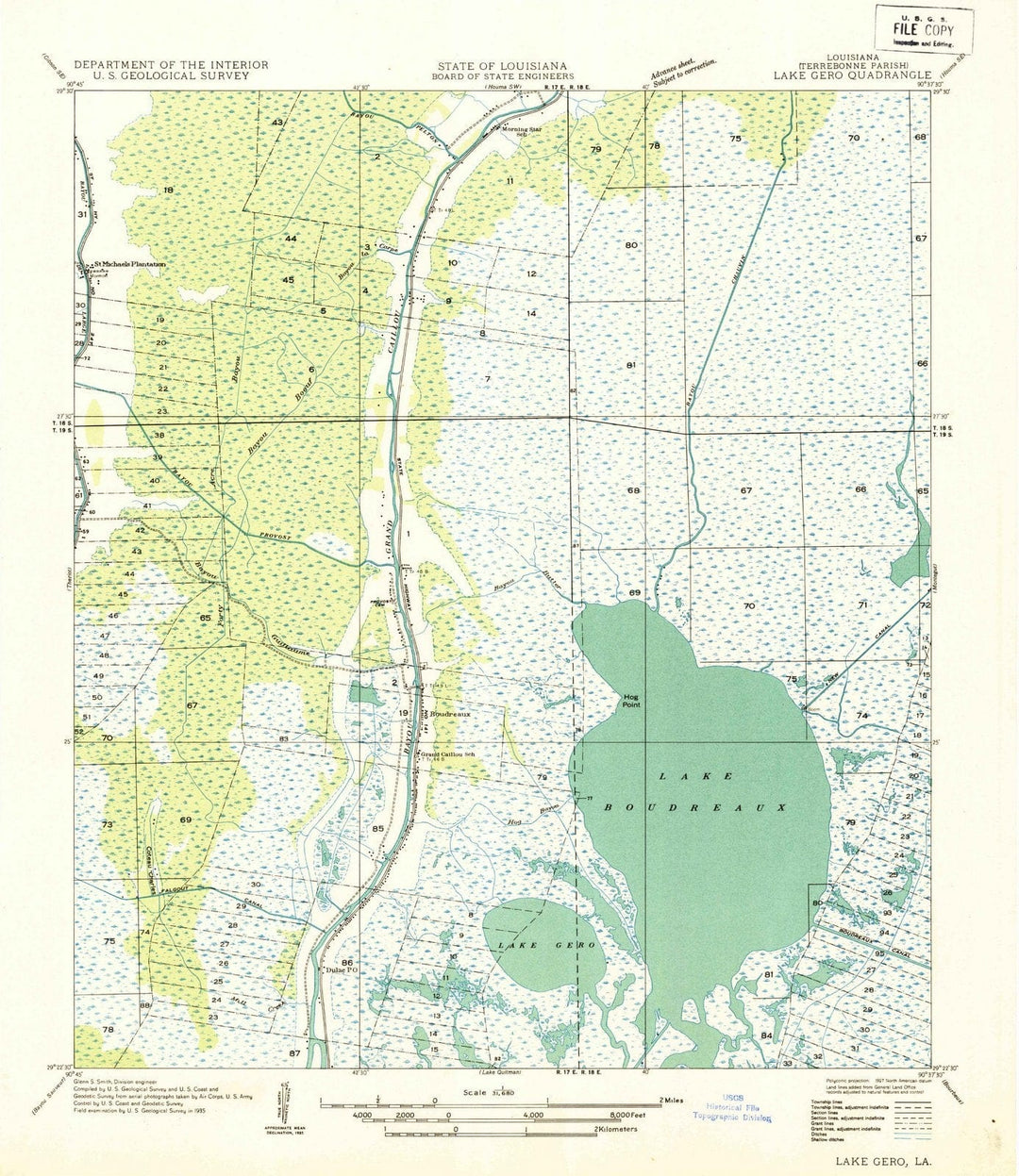 1935 Lake Gero, LA - Louisiana - USGS Topographic Map