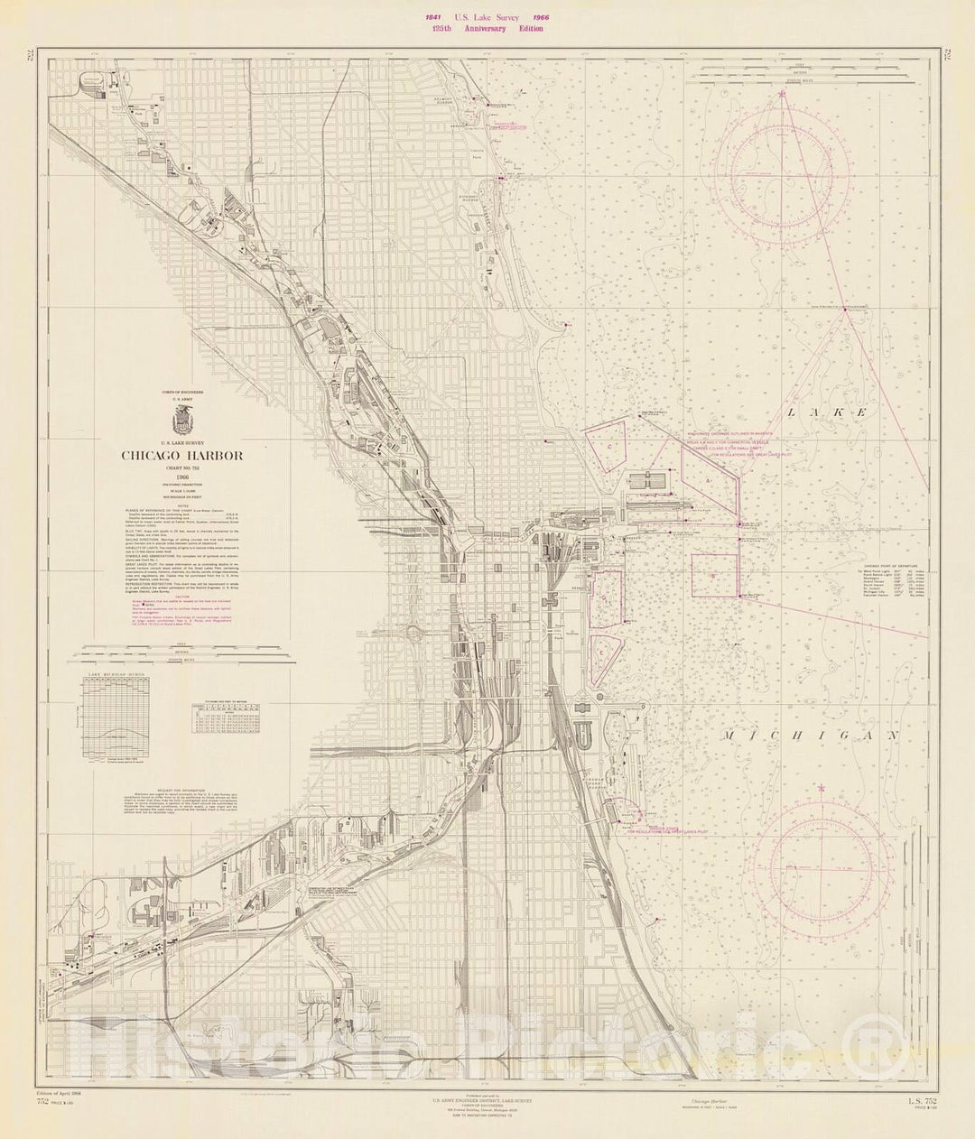 Historic Nautical Map - Chicago Harbor, 1966 NOAA Chart - Illinois (IL) - Vintage Wall Art