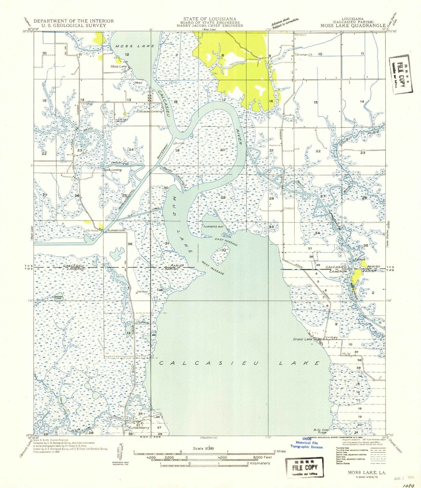 1932 Moss Lake, LA - Louisiana - USGS Topographic Map