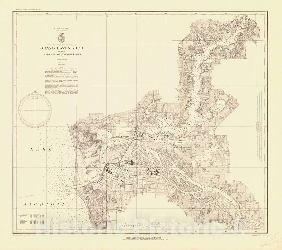 Historic Nautical Map - Grand Haven, Mich. Including Spring Lake And Lower Grand River, 1935 NOAA Chart - Michigan (MI) - Vintage Wall Art