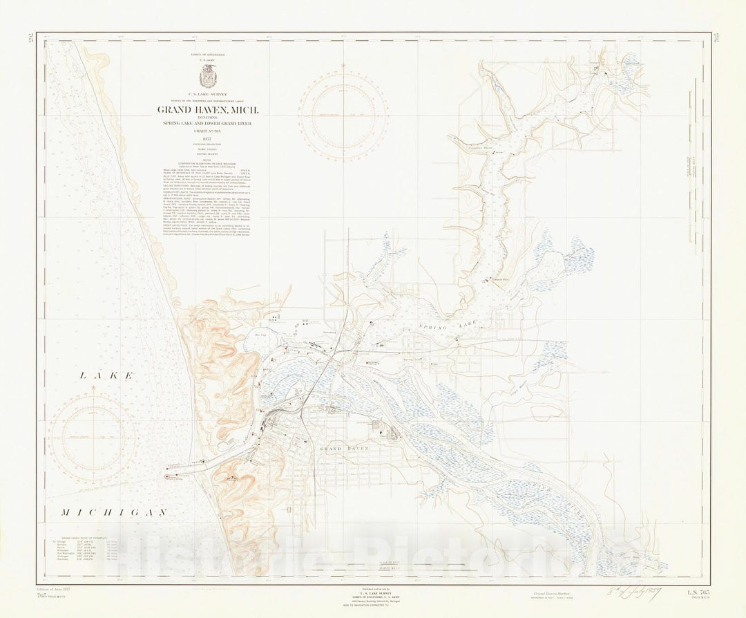 Historic Nautical Map - Grand Haven Harbor, 1957 NOAA Chart - Michigan (MI) - Vintage Wall Art