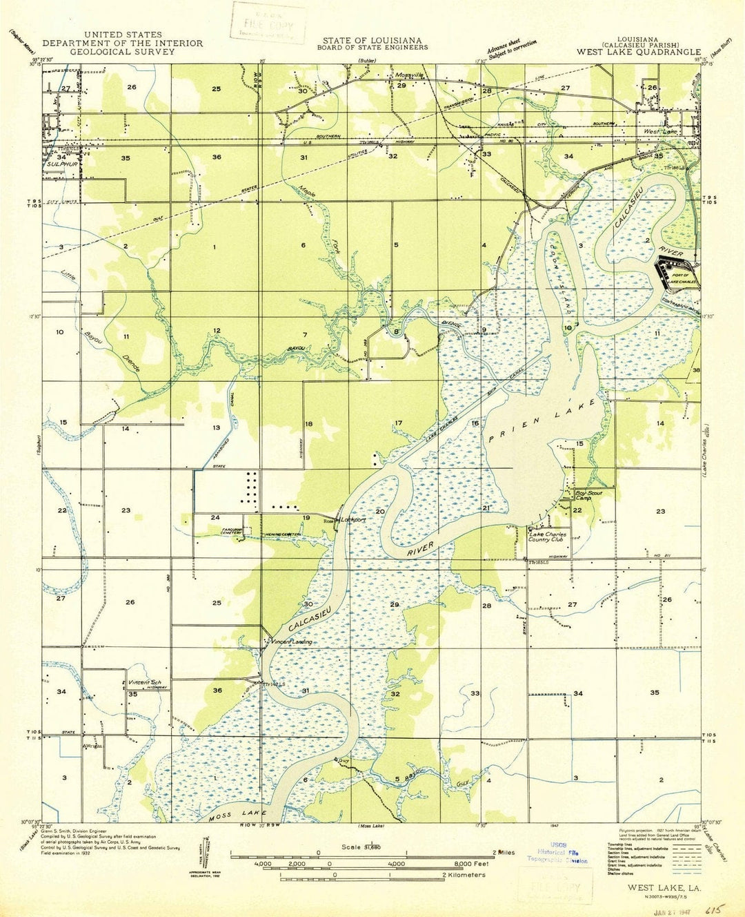 1947 West Lake, LA - Louisiana - USGS Topographic Map