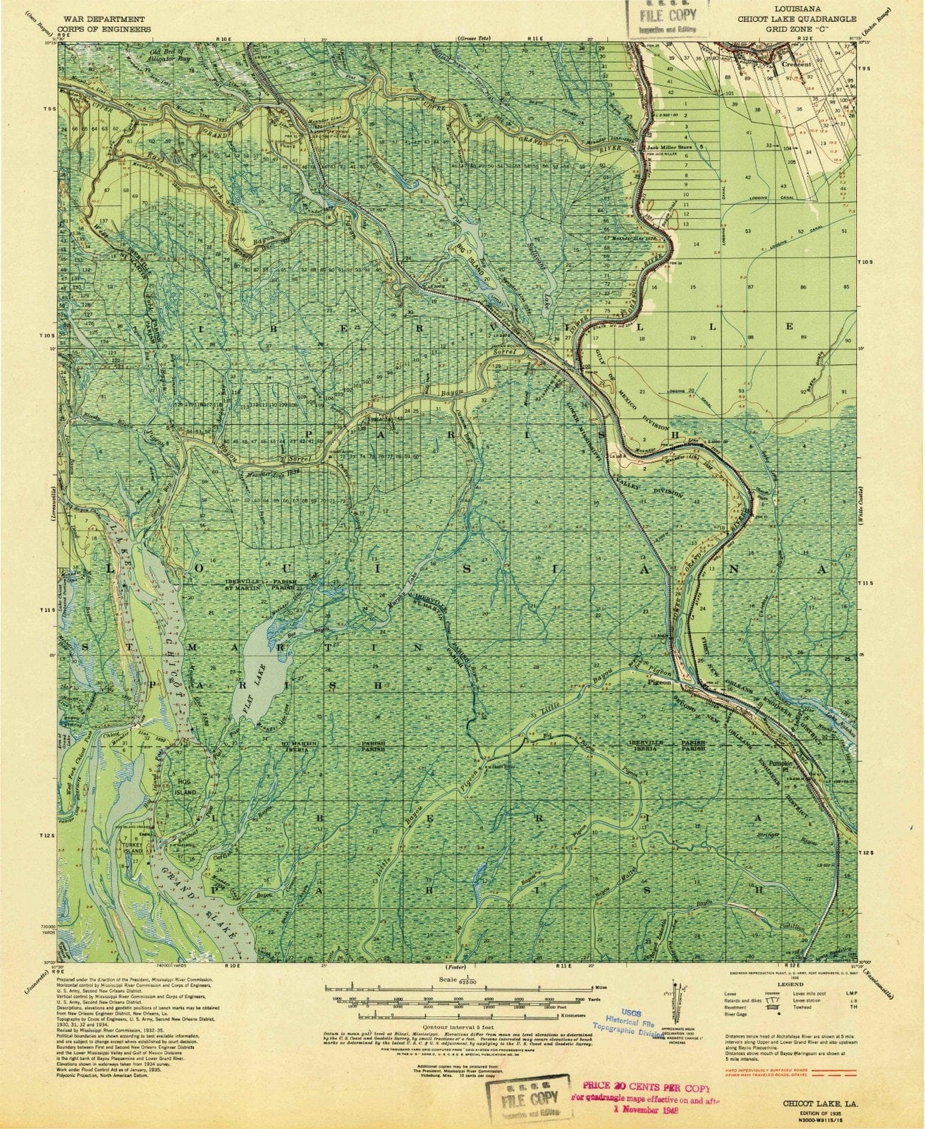 1935 Chicot Lake, LA - Louisiana - USGS Topographic Map