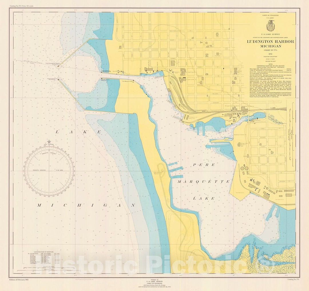 Historic Nautical Map - Ludington Harbor, Michigan, 1951 NOAA Chart - Michigan (MI) - Vintage Wall Art