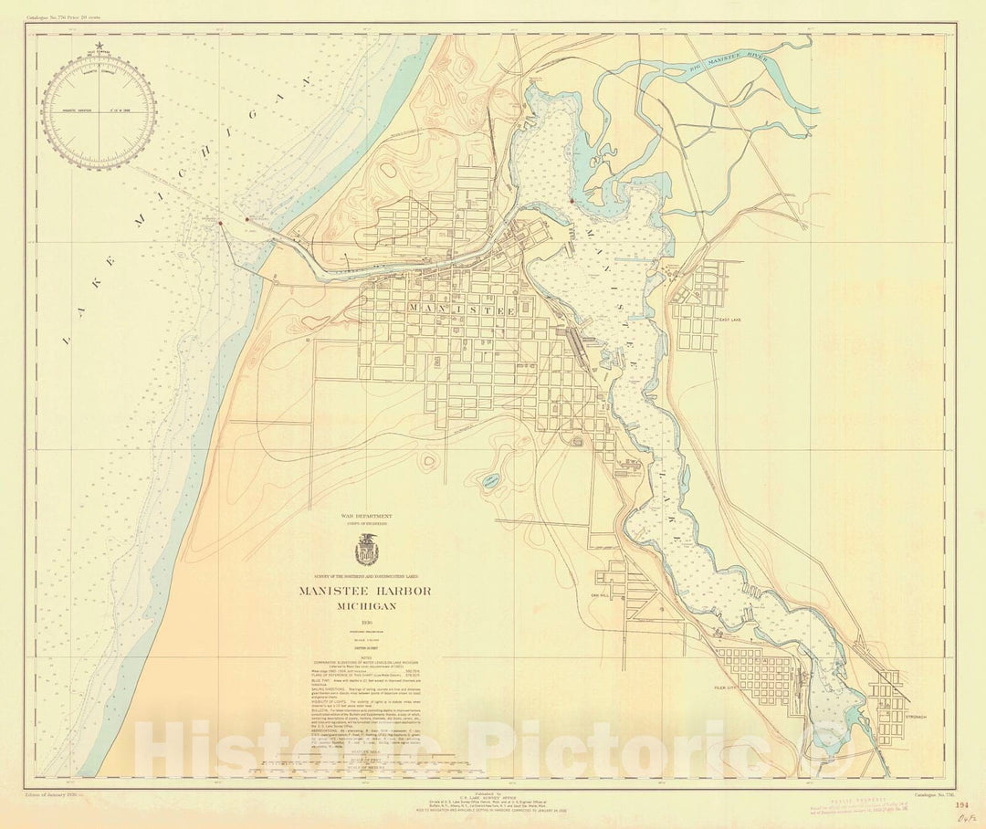 Historic Nautical Map - Manistee Harbor Michigan, 1936 NOAA Chart - Michigan (MI) - Vintage Wall Art