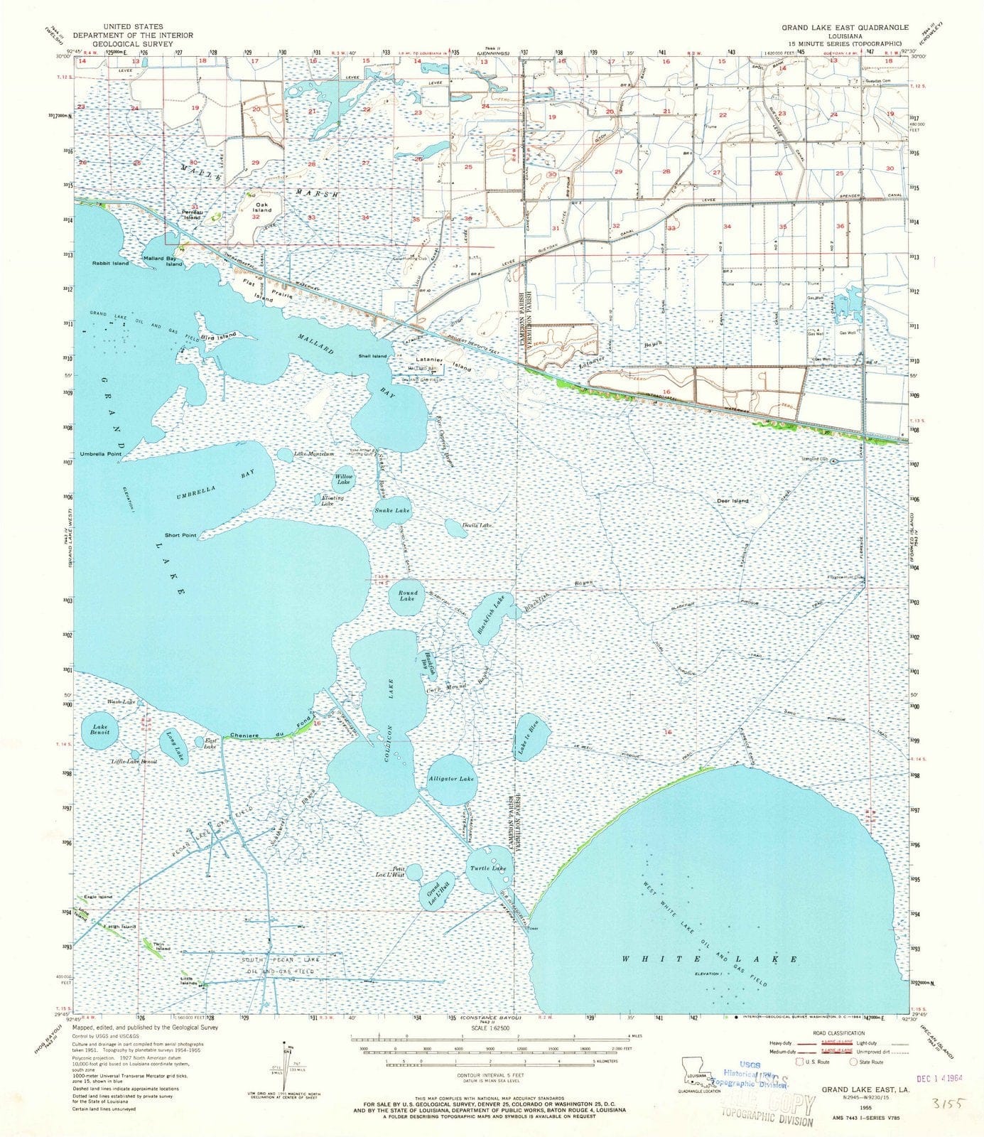 1955 Grand Lake East, LA - Louisiana - USGS Topographic Map