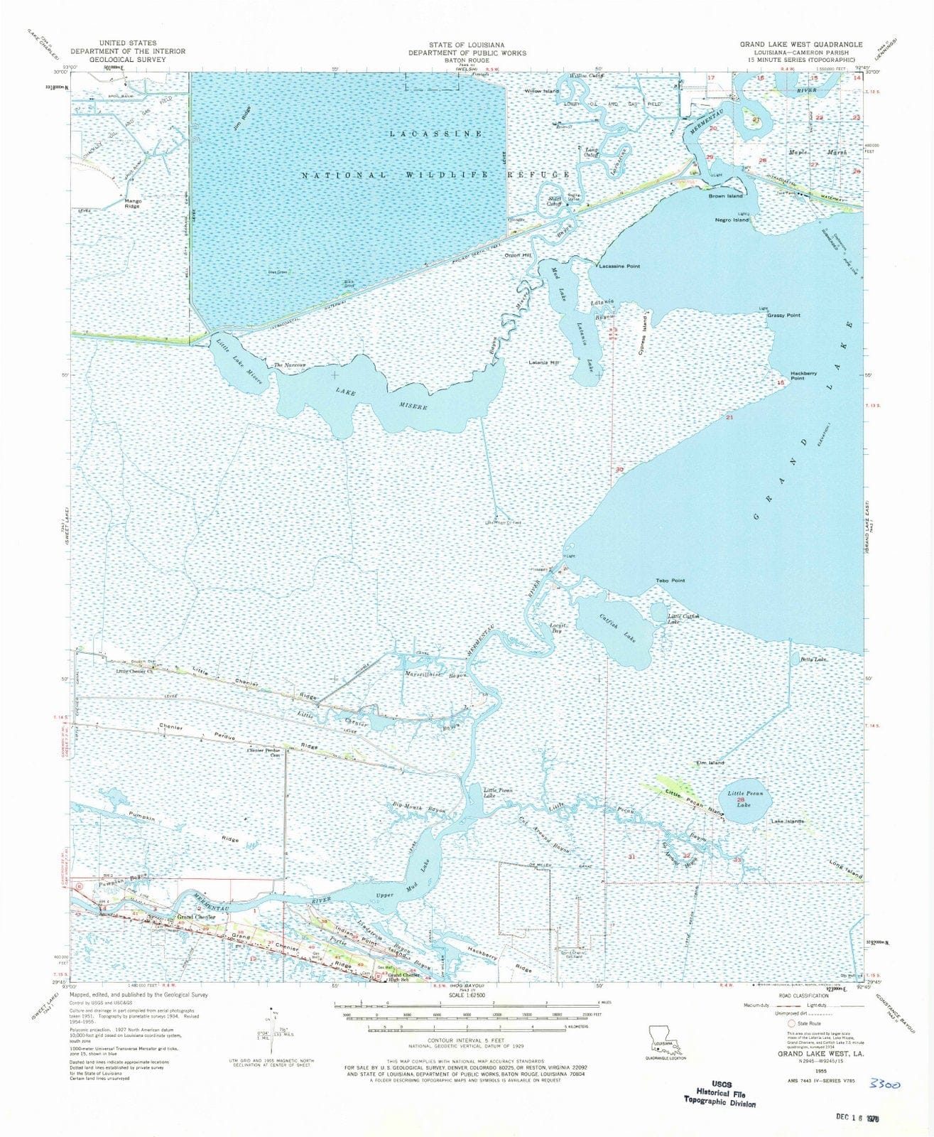 1955 Grand Lake West, LA - Louisiana - USGS Topographic Map