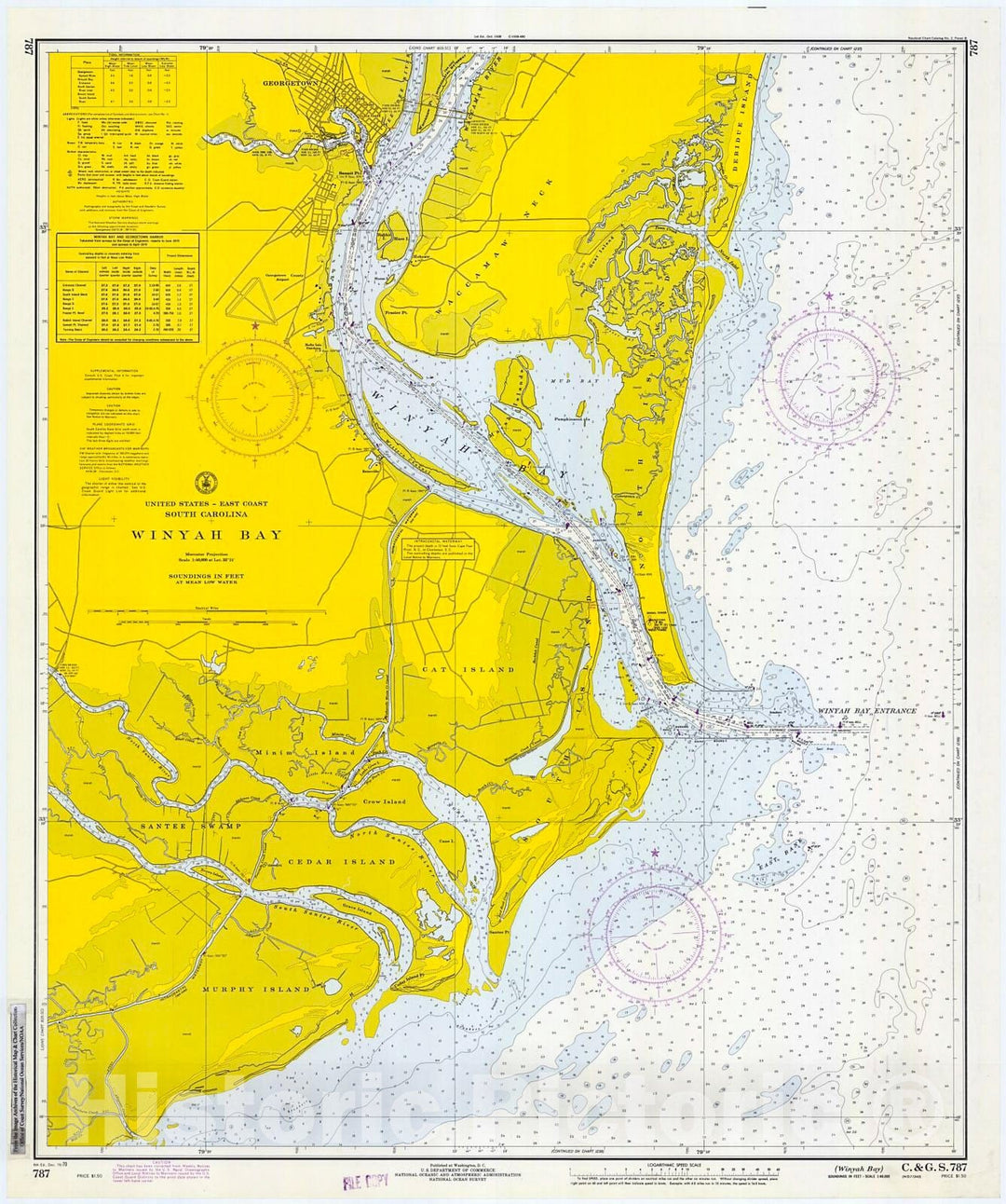 Historic Nautical Map - Winyah Bay, 1970 NOAA Chart - South Carolina (SC) - Vintage Wall Art