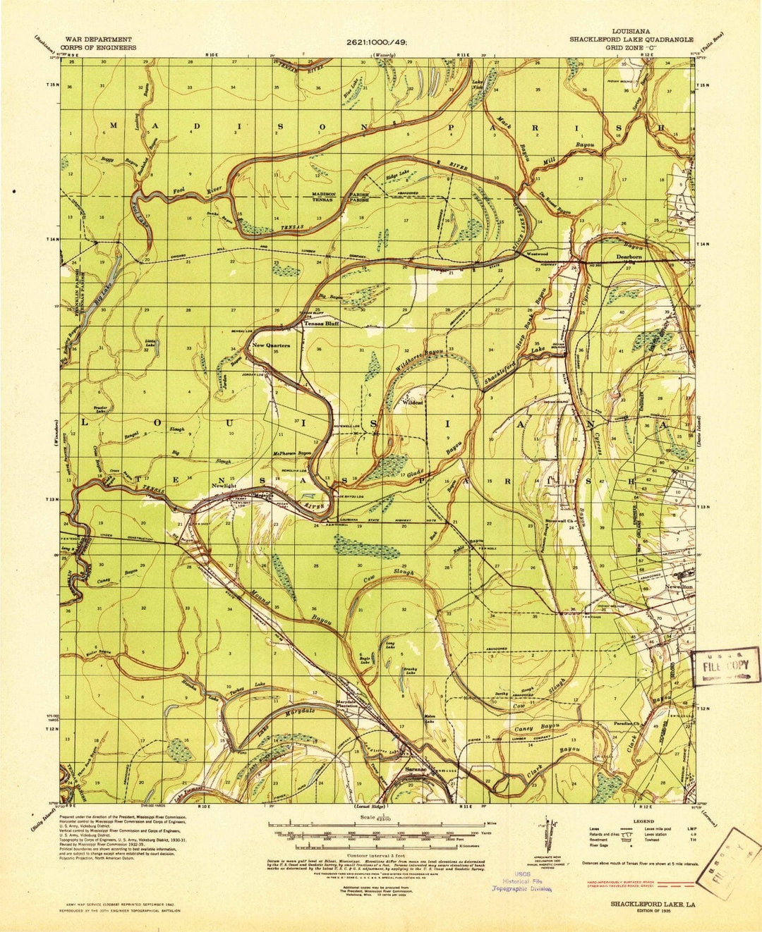 1935 Shackleford Lake, LA - Louisiana - USGS Topographic Map