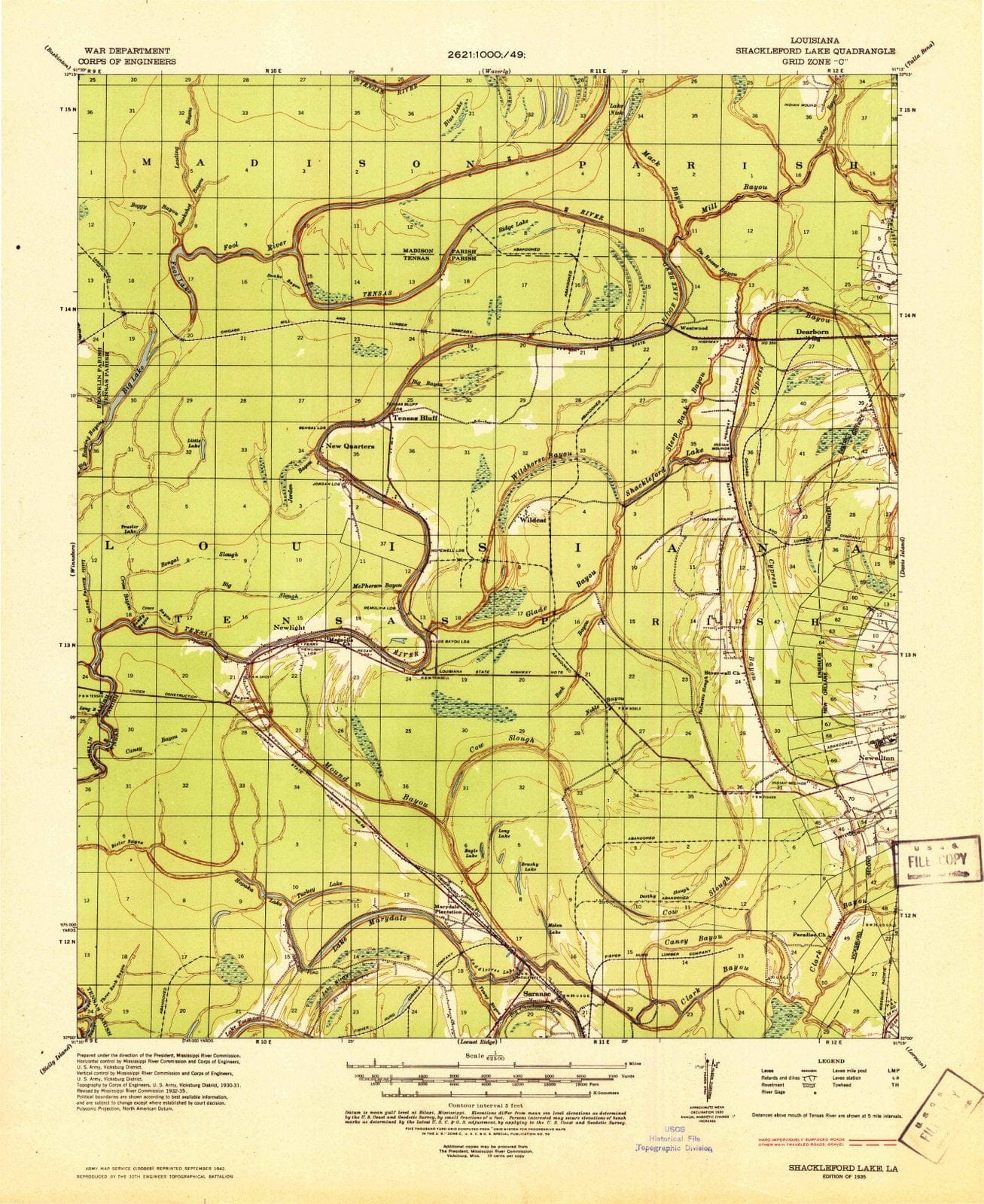 1935 Shackleford Lake, LA - Louisiana - USGS Topographic Map